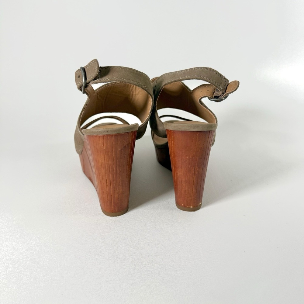 Lucky Brand Lattela Platform Sandal Wooden Wedge Heel Cut Out Taupe Women's 9.5M - Picture 4 of 10
